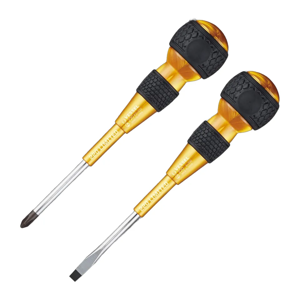 Bộ 2 Tua Vít BallGrip VESSEL 220-2PS-PGL Màu Vàng Gồm Mũi PH2 Và Mũi Dẹp 6mm