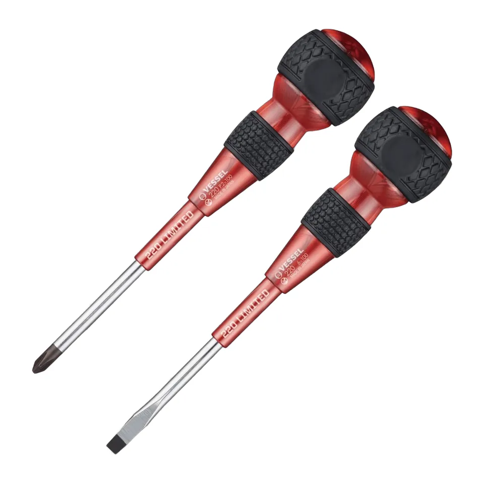 Bộ 2 Tua Vít BallGrip VESSEL 220-2PS-PRE Màu Đỏ Gồm Mũi PH2 Và Mũi Dẹp 6mm