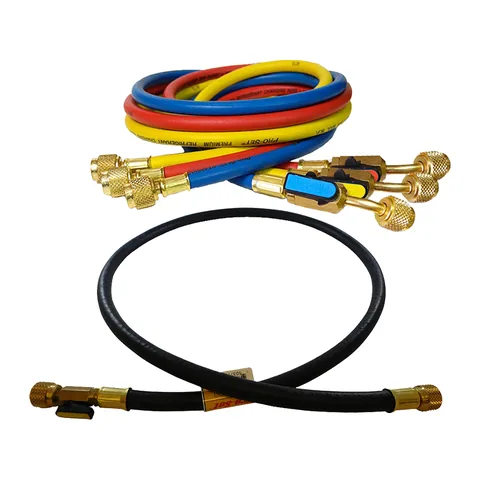 Bộ 4 dây nạp gas van bi 5 ft CPS HP5E-HV5E: 3 dây nạp 1/4" và 1 dây hút chân không 3/8"