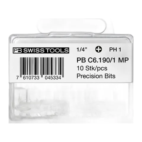 Bộ Bits 10 Chiếc Loại Bốn Cạnh PH 1 PB Swiss Tools C6.190/1 MP Chiều Dài 25mm