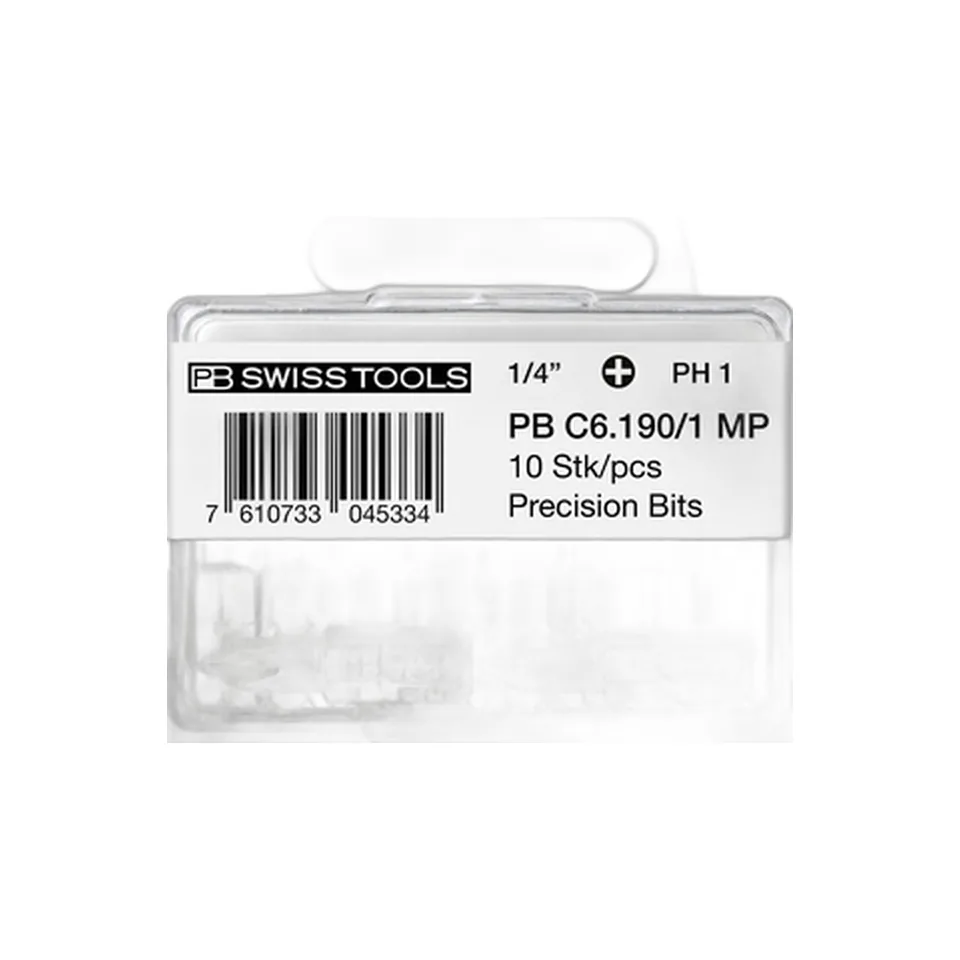 Bộ Bits 10 Chiếc Loại Bốn Cạnh PH 1 PB Swiss Tools C6.190/1 MP Chiều Dài 25mm