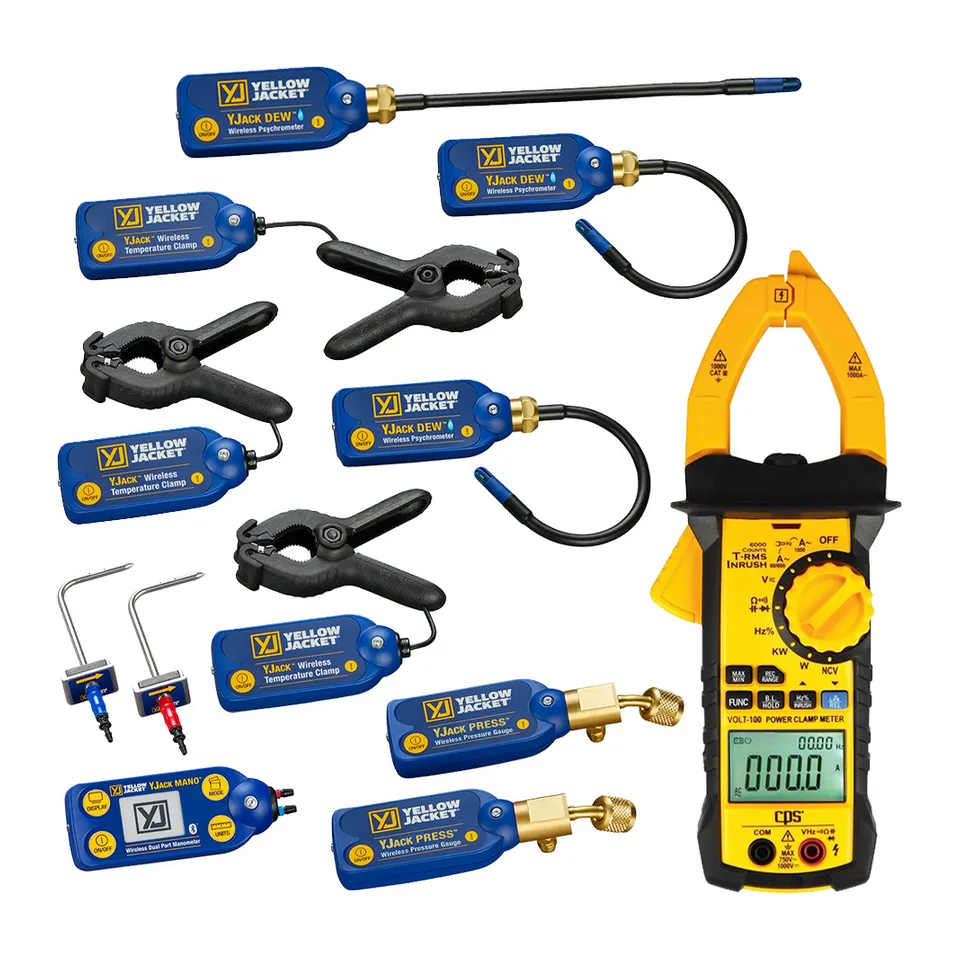 Bộ đầu đo không dây measureQuick Yellow Jacket: đầu đo áp suất, kẹp nhiệt, đầu đo ẩm, đo chênh áp và ampe kìm