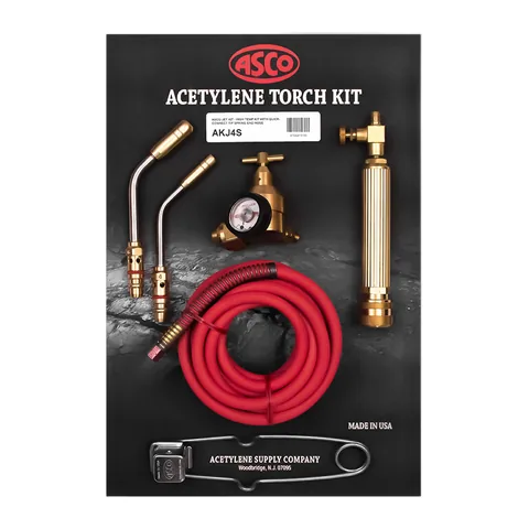Bộ đèn khò hàn acetylene ASCO AKJ4-S X-4B kèm đầu JET AJ4 và AJ6, van điều áp B, bật lửa và dây chống gập