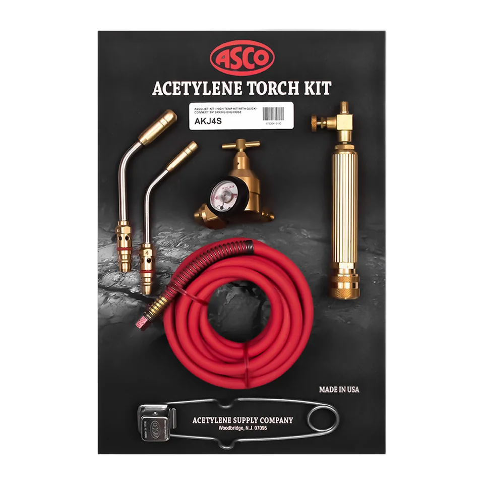 Bộ đèn khò hàn acetylene ASCO AKJ4-S X-4B kèm đầu JET AJ4 và AJ6, van điều áp B, bật lửa và dây chống gập
