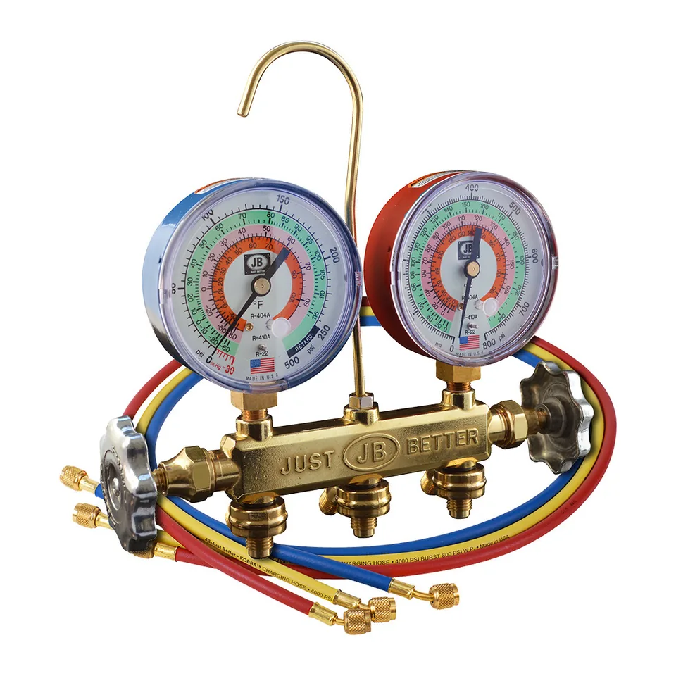 Bộ đồng hồ nạp gas 2 van thân đồng JB Industries 22233 PATRIOT cho R22, R410A, R404A kèm dây CCLE-60
