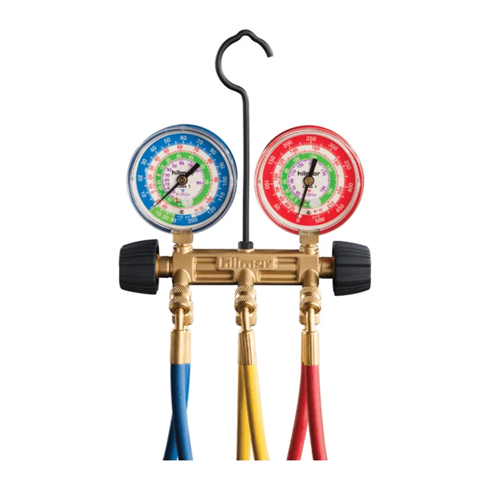 Bộ đồng hồ nạp gas 2 van thân nhôm Hilmor kèm bộ dây nạp gas 60" cho R410A