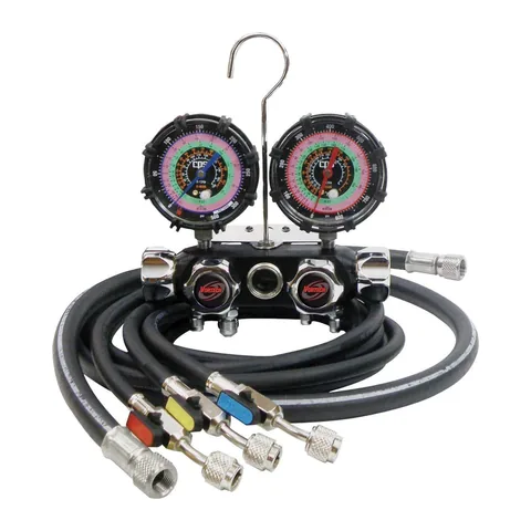 Bộ đồng hồ nạp gas 4 van CPS BlackMAX MV4H4P5EZ kèm 3 dây van bi 5 ft và dây hút chân không 3/8"