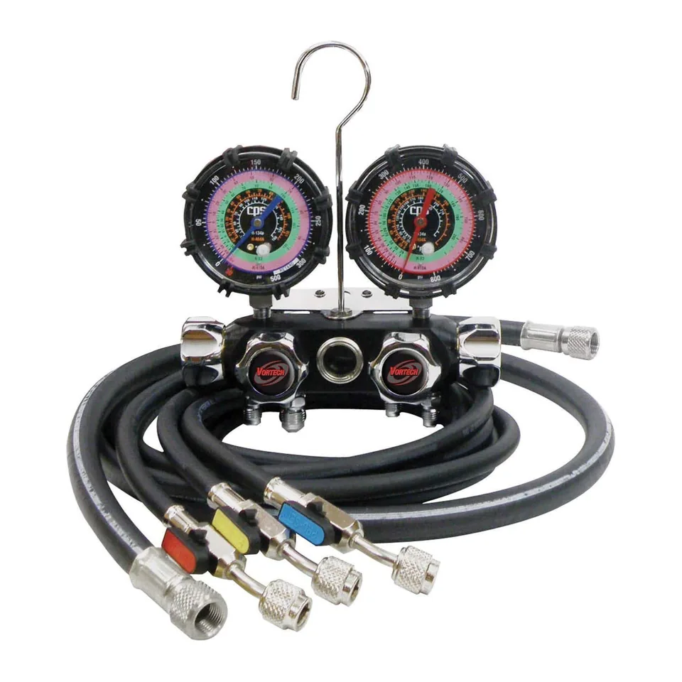 Bộ đồng hồ nạp gas 4 van CPS BlackMAX MV4H4P5EZ kèm 3 dây van bi 5 ft và dây hút chân không 3/8"