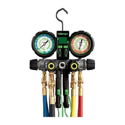 Bộ đồng hồ nạp gas 4 van thân nhôm Hilmor 1839131 cho R22, R404A, R410A kèm dây 60" và nhiệt kế