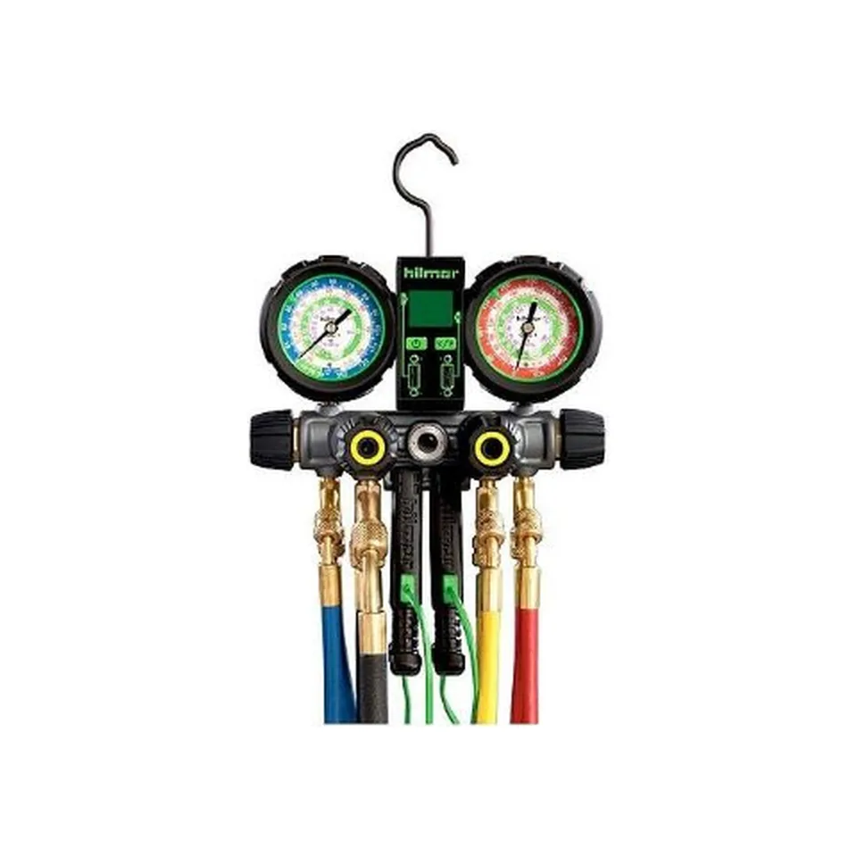 Bộ đồng hồ nạp gas 4 van thân nhôm Hilmor 1839131 cho R22, R404A, R410A kèm dây 60" và nhiệt kế