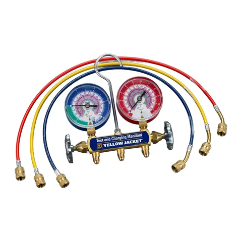 Bộ đồng hồ nạp gas cơ 2 van Yellow Jacket 41868 Series 41 mặt 3-1/8" cho R-600A và R-290 kèm dây nạp REFFLEX