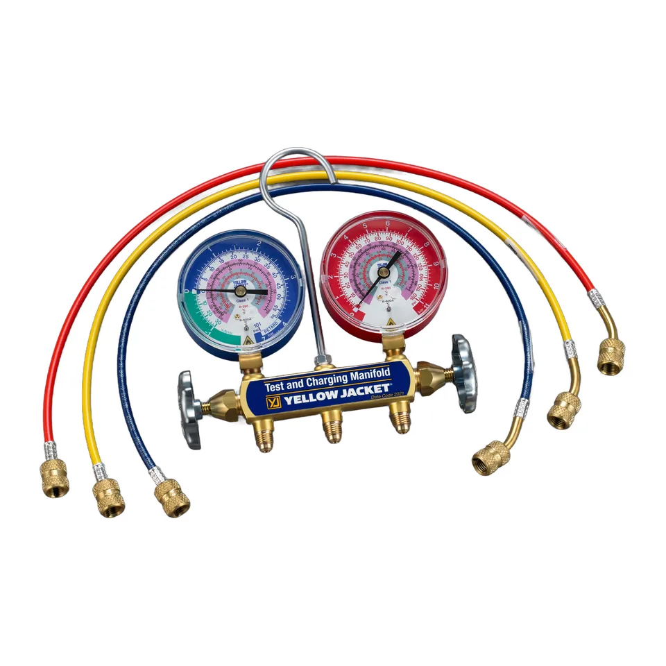 Bộ đồng hồ nạp gas cơ 2 van Yellow Jacket 41868 Series 41 mặt 3-1/8" cho R-600A và R-290 kèm dây nạp REFFLEX