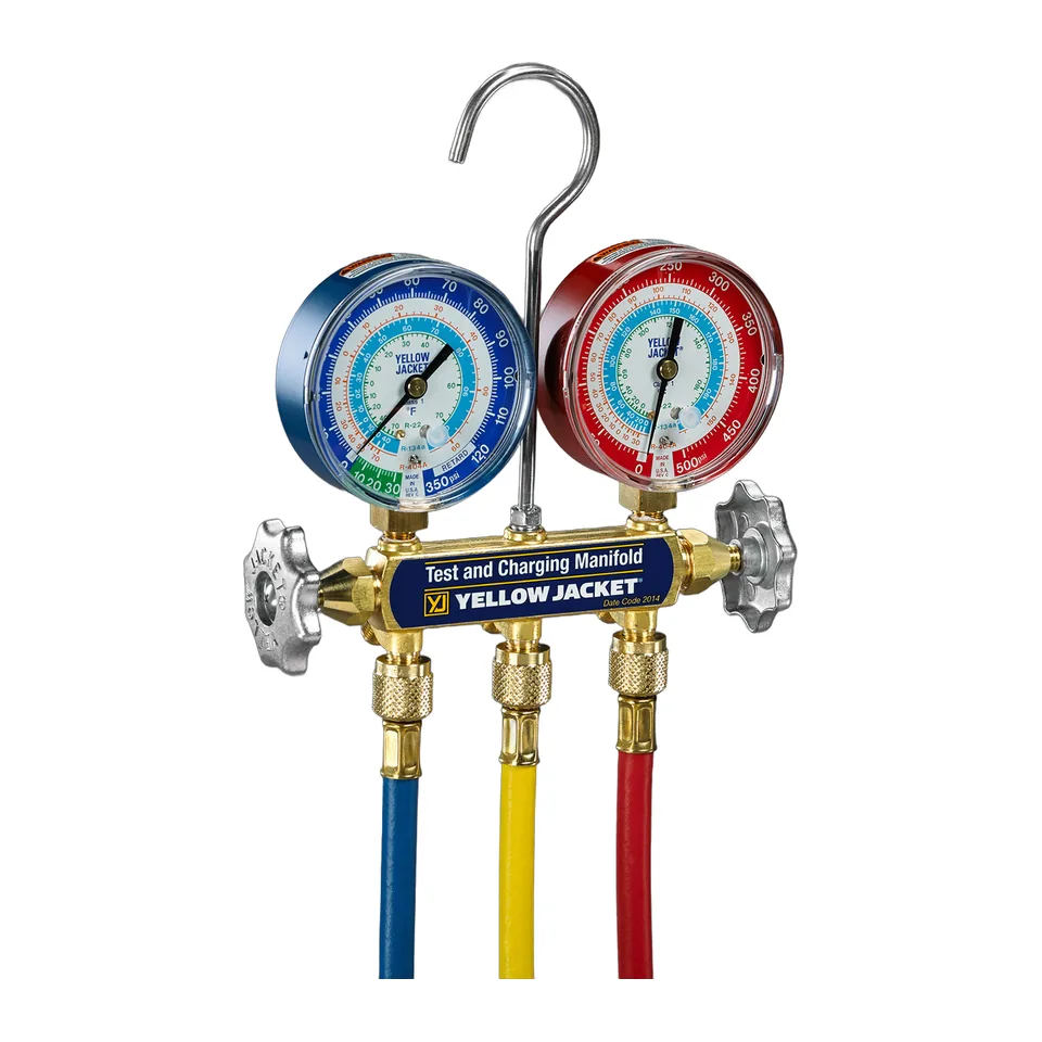 Bộ đồng hồ nạp gas cơ Yellow Jacket 42006 Series 41 cho R134a, R22, R404A kèm dây nạp RYB 60"