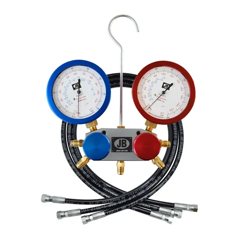 Bộ đồng hồ nạp gas CO2 (R744) 2 van thân nhôm JB Industries 30744 kèm dây đen 36" và hộp đựng