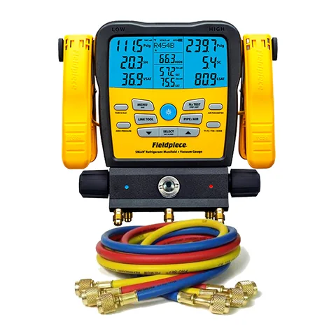 Bộ đồng hồ nạp gas điện tử 3 cổng Fieldpiece SM382V kèm dây nạp gas chống xả ngược (anti-blowback) HP5A