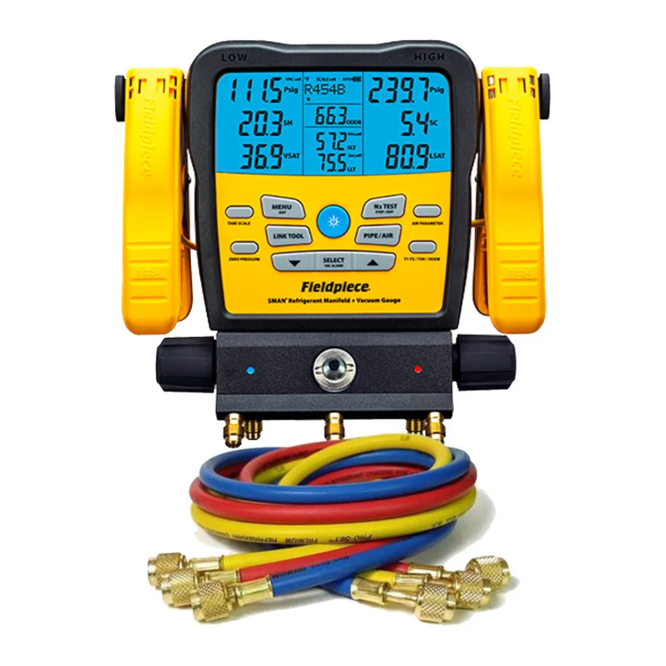 Bộ đồng hồ nạp gas điện tử 3 cổng Fieldpiece SM382V kèm dây nạp gas chống xả ngược (anti-blowback) HP5A