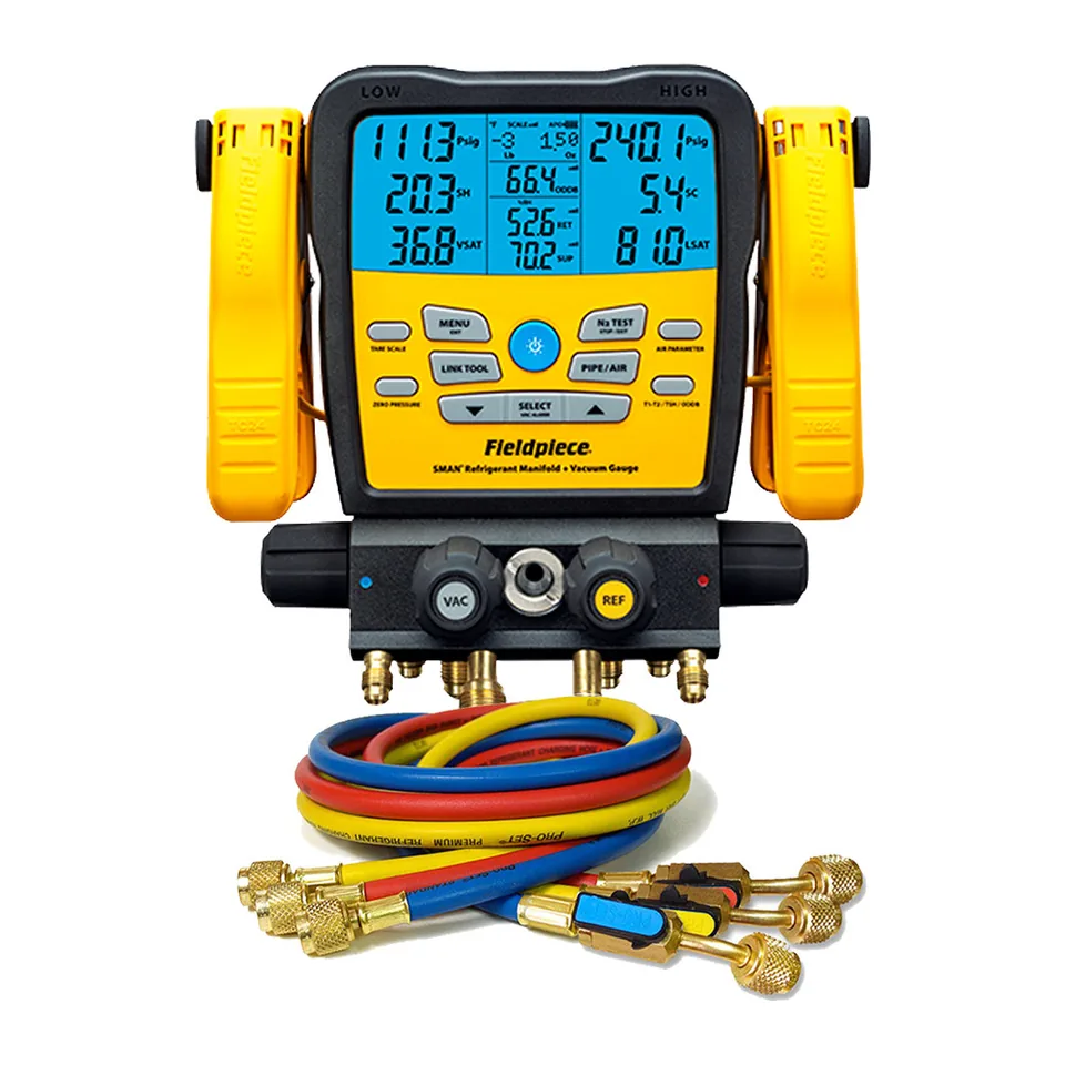 Bộ đồng hồ nạp gas điện tử 4 cổng Fieldpiece SM482V kèm bộ 3 dây van bi HP5E