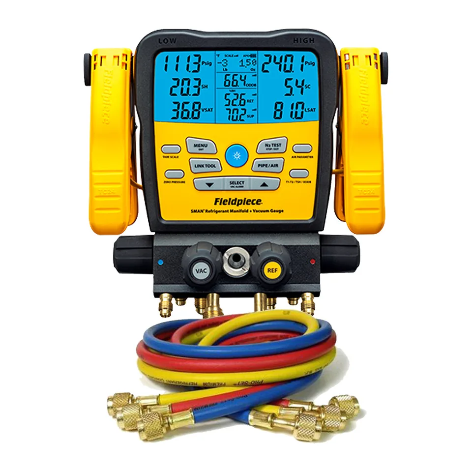 Bộ đồng hồ nạp gas điện tử 4 cổng Fieldpiece SM482V kèm dây nạp gas chống xả ngược (anti-blowback) HP5A
