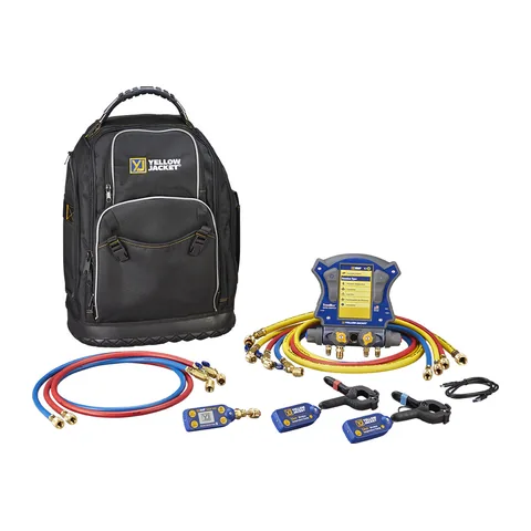 Bộ đồng hồ nạp gas điện tử 4 van Yellow Jacket 40887 TITANMAX kèm kẹp nhiệt YJACK, đầu đo chân không, ba lô, 6 dây