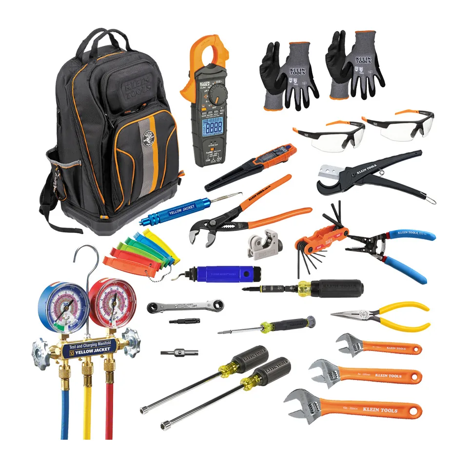 Bộ dụng cụ điện lạnh cho thợ mới Yellow Jacket và Klein Tools gồm đồng hồ nạp gas 42004, ampe kìm và dụng cụ cầm tay