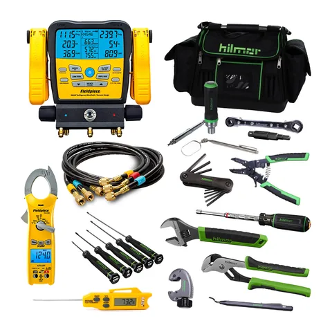 Bộ dụng cụ khởi nghiệp điện lạnh với đồng hồ nạp gas điện tử Fieldpiece SM382V và dụng cụ cầm tay Hilmor