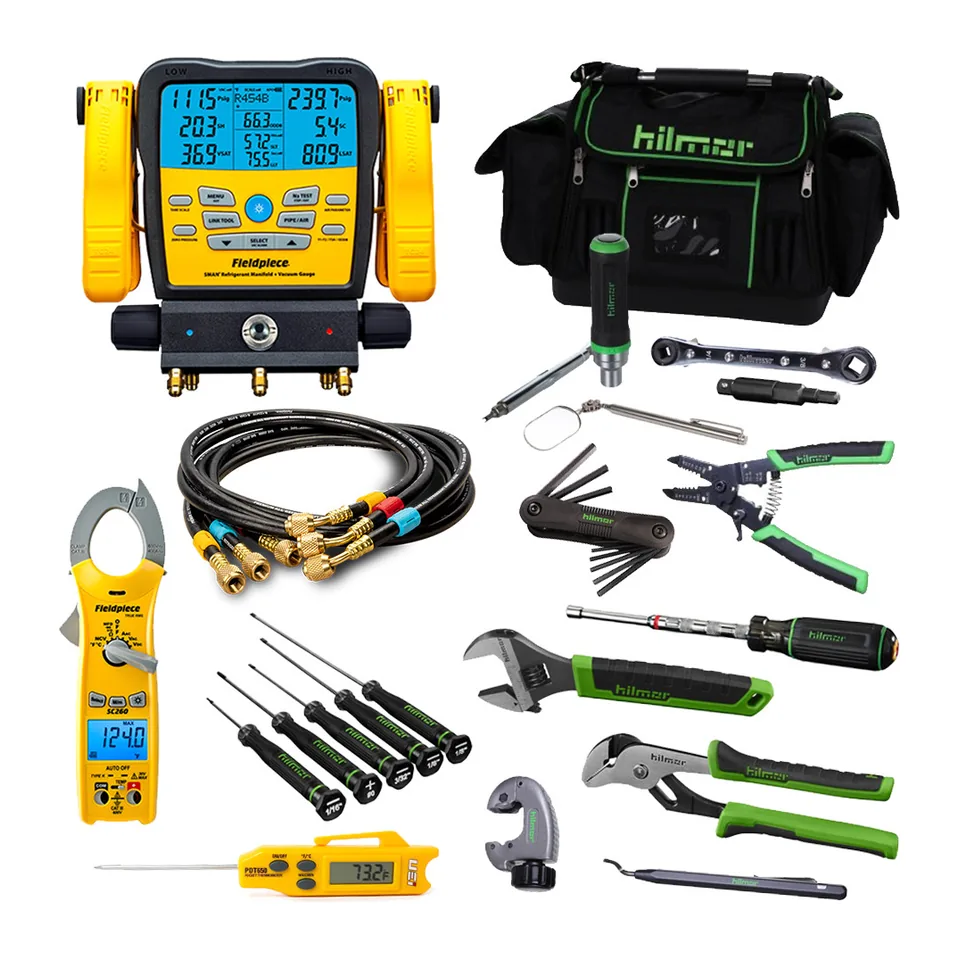 Bộ dụng cụ khởi nghiệp điện lạnh với đồng hồ nạp gas điện tử Fieldpiece SM382V và dụng cụ cầm tay Hilmor