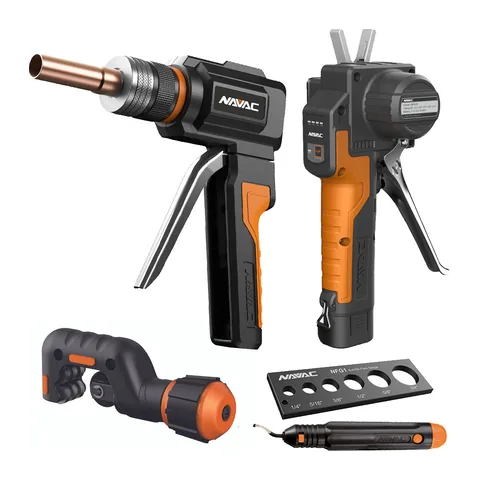 Bộ dụng cụ loe và nong ống NAVAC NCTTK gồm máy loe pin NEF6L2, máy nong thuỷ lực NTE11H2, thước loe, dao cắt ống