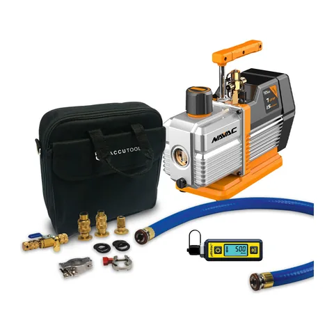Bộ hút chân không nhanh dân dụng gồm bơm NAVAC NP7DP 7CFM, dây TruBlu và đồng hồ micron BluVac+