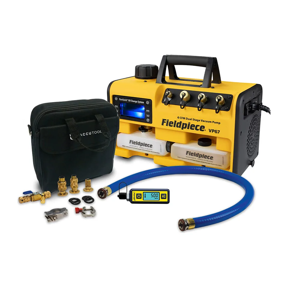 Bộ hút chân không nhanh với bơm Fieldpiece VP67, bộ dây TruBlu XL và đồng hồ BluVac+ Micro