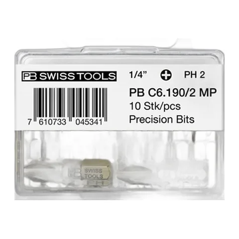 Bộ Bits 10 Chiếc Loại Bốn Cạnh PH 2 PB Swiss Tools C6.190/2 MP Chiều Dài 25mm