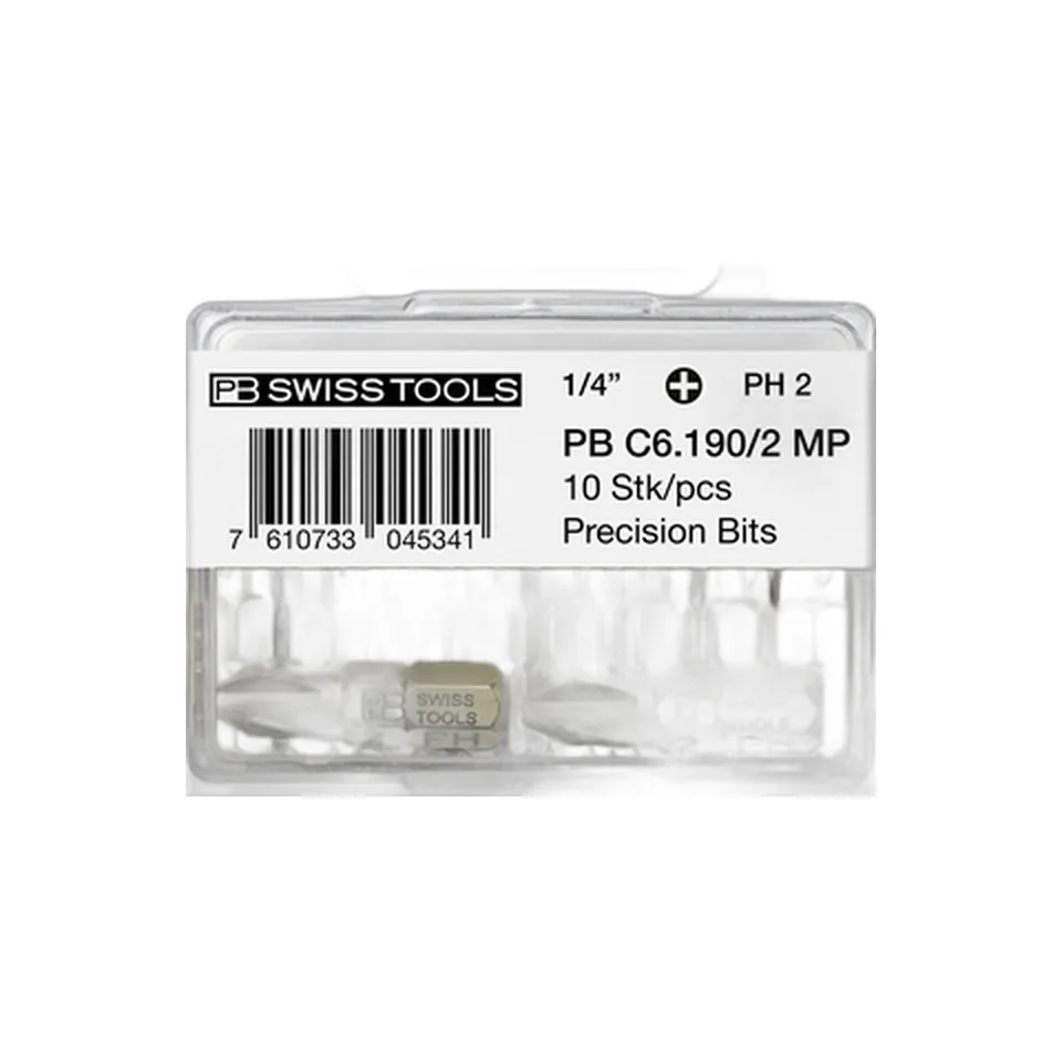 Bộ Bits 10 Chiếc Loại Bốn Cạnh PH 2 PB Swiss Tools C6.190/2 MP Chiều Dài 25mm