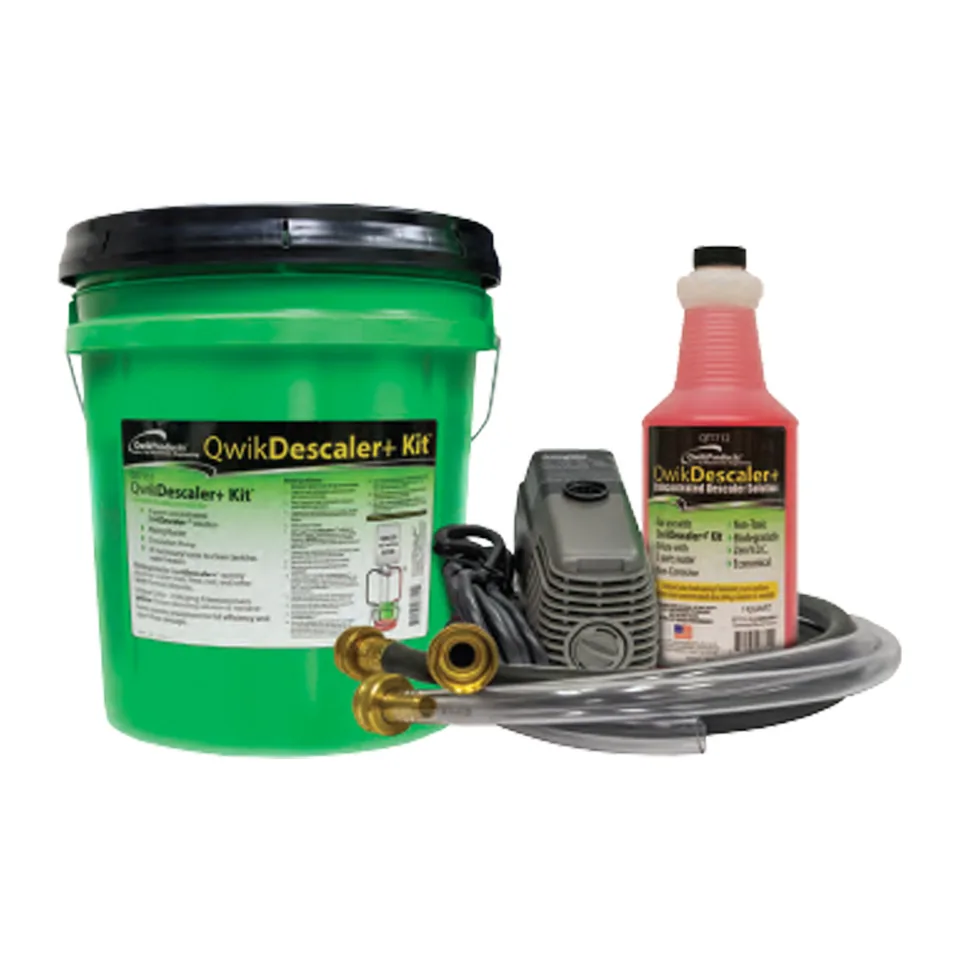 Bộ súc rửa cặn QwikProducts QT7711 QwikDescaler+ trọn bộ gồm dung dịch cô đặc, bơm, xô và dây