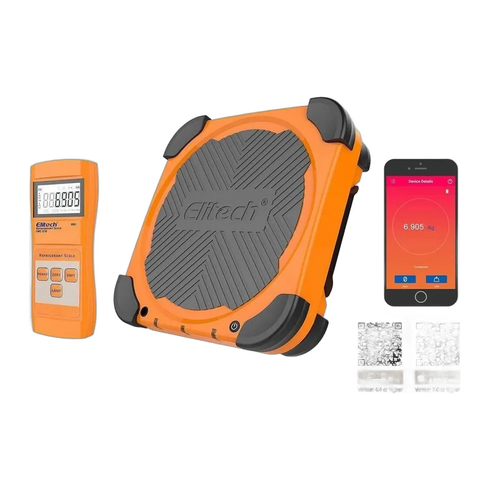 Cân gas không dây Elitech LMC-210 tải 100kg (220 lb), tay điều khiển không dây và app, độ chính xác ±0.05%rdg+10g