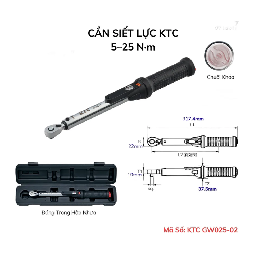 Cần Siết Lực KTC GW025-02 Đầu Cốt 1/4" Dải Lực 5-25Nm – Giải Pháp Chính Xác Từ Nhật Bản