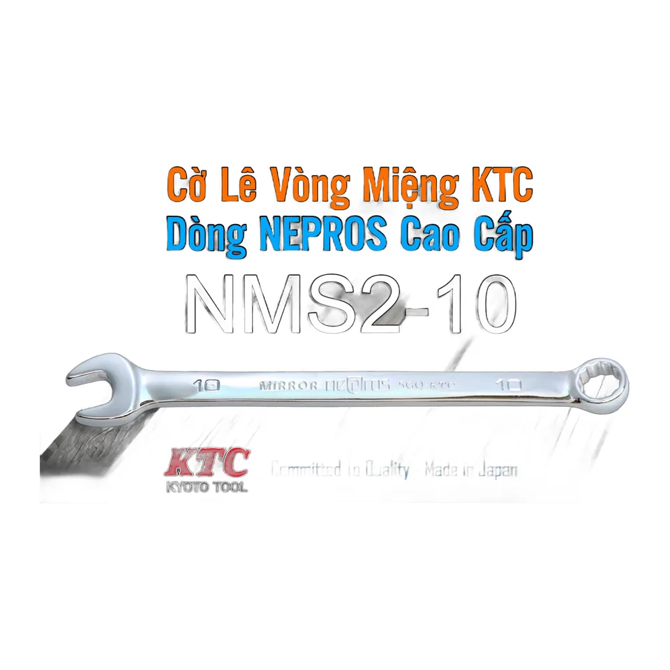 Cờ Lê Tròng Miệng KTC Nepros NMS2-10 Size 10mm – Tráng Gương Dòng Cao Cấp, Chống Trượt Nhật Bản