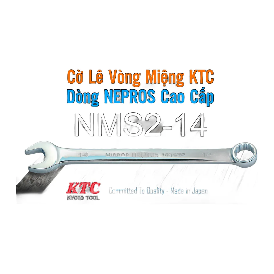 Cờ Lê Tròng Miệng KTC Nepros NMS2-14 Size 14mm – Tráng Gương Dòng Cao Cấp, Chống Trượt Nhật Bản