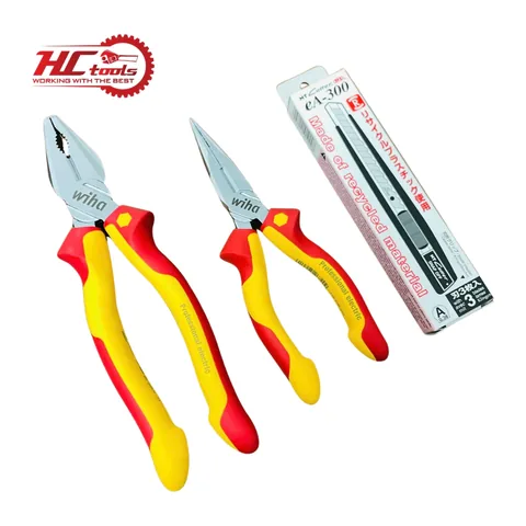 Combo001 Kìm Wiha và Dao rọc giấy NT Cutter (Bằng 20cm 26711, Nhọn 16cm 26720, Rọc giấy ea-300)