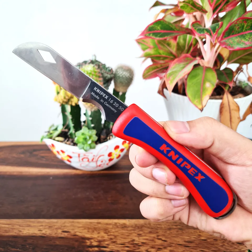 Dao Gấp Thợ Điện Knipex 16 20 50 SB Lưỡi Bằng Thép Không Gỉ