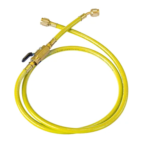 Dây nạp gas vàng van bi JB Industries KOBRA CLV-A2L-60Y dài 60", đoạn ngắn 6" và đầu nối A2L, 1/4" x 1/4"