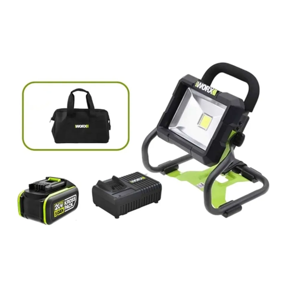 Đèn LED Dùng Pin 20V (1 Pin 5.0Ah, 1 Sạc 6A) Worx WU026.15.6B