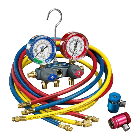 Đồng hồ nạp gas 2 van Yellow Jacket 49849 TITAN cho ô tô R-1234yf kèm dây PLUS II SAE 72" và đầu nối nhanh