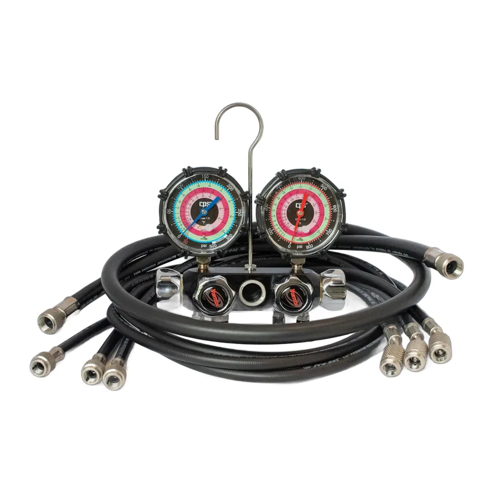 Đồng hồ nạp gas 4 van A2L CPS BlackMax MV4A4P5AZ 3-1/8" cho R-454B, R-32, R-410A kèm 3 dây AB 5 ft và dây hút 3/8"