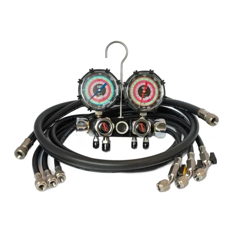 Đồng hồ nạp gas 4 van A2L CPS Workingman MV4A4P5EZ 3-1/8" cho R-454B, R-32, R-410A kèm dây van bi và dây hút 3/8"