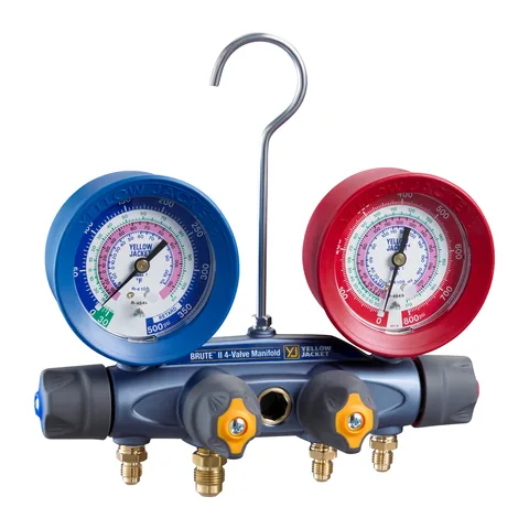 Đồng hồ nạp gas 4 van A2L Yellow Jacket 46014 Brute II cho R32, R454B, R410A (không kèm dây)