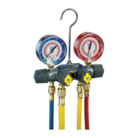 Đồng hồ nạp gas 4 van Yellow Jacket 49968 TITAN mặt 3-1/8" cho R-22, R-404A, R-410A kèm dây van bi 60" và dây 3/8"