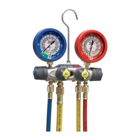 Đồng hồ nạp gas 4 van Yellow Jacket 49977 TITAN mặt 3-1/8" chứa dầu cho R-22, R-410A kèm dây PLUS II 60" và dây 3/8"