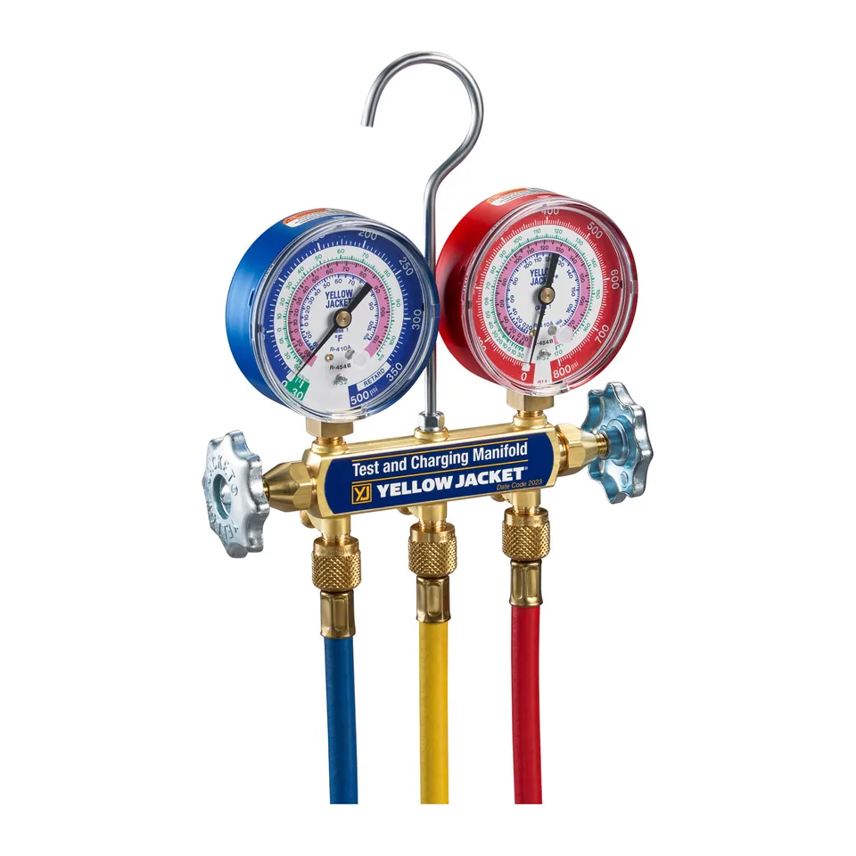 Đồng hồ nạp gas cơ 2 van A2L Yellow Jacket 42036 Series 41 mặt 3-1/8" cho R-32, R-454B, R-410A kèm dây 60"