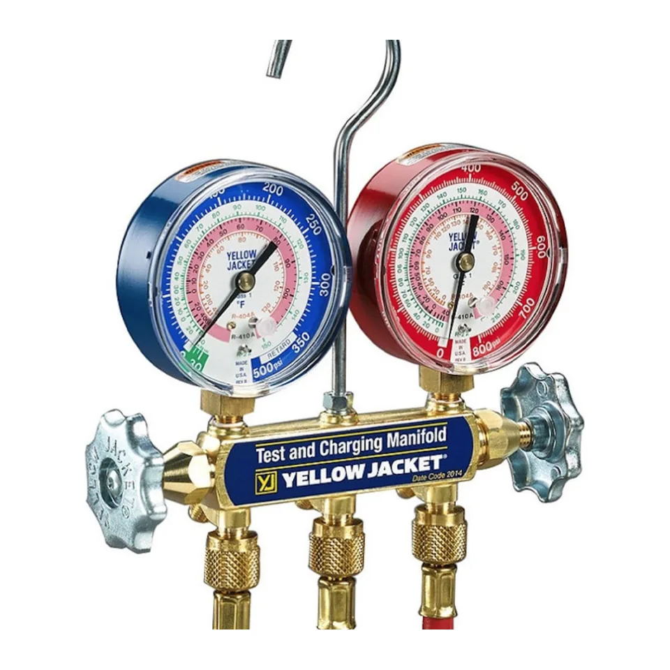 Đồng hồ nạp gas cơ 2 van Yellow Jacket 42201 Series 41 mặt 3-1/8" cho R-22, R-404A, R-410A kèm dây van bi 60"