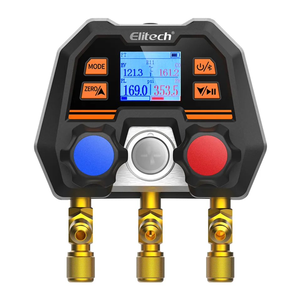 Đồng hồ nạp gas điện tử 2 van Elitech MS-100Plus màn hình màu, Bluetooth, hơn 140 loại gas