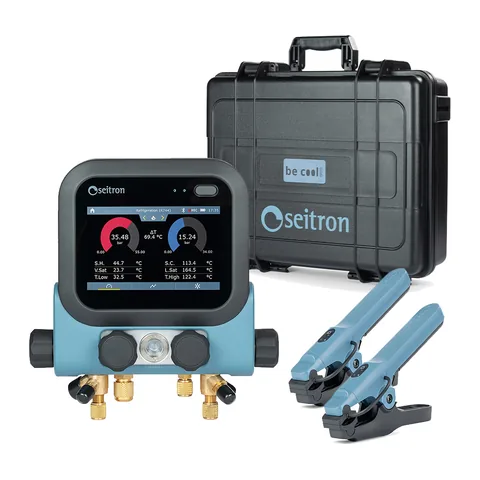 Đồng hồ nạp gas điện tử 4 cổng Seitron Be Cool Evo M4S bộ cơ bản kèm kẹp nhiệt không dây và hộp cứng